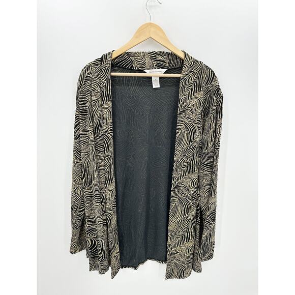 Draper's Damon's Cardigan Women 3X Black Beige Swirl Slinky Open Front Mature - Picture 1 of 7